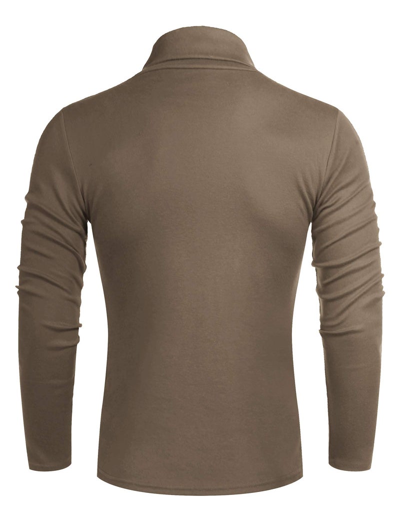 Poriff Men's Casual Slim Fit Basic Tops Knitted Thermal Turtleneck Pullover Lightweight Sweater Khaki M - Image 3
